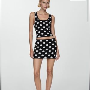 Mango Black and White Polka Dot Skirt